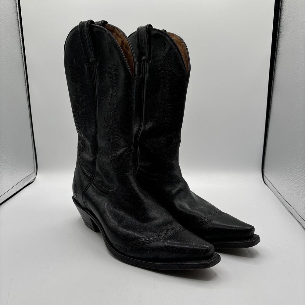 Boulet Cowgirl Boots Womens Size 8.5 C Black Leather Western Embroidered Painted